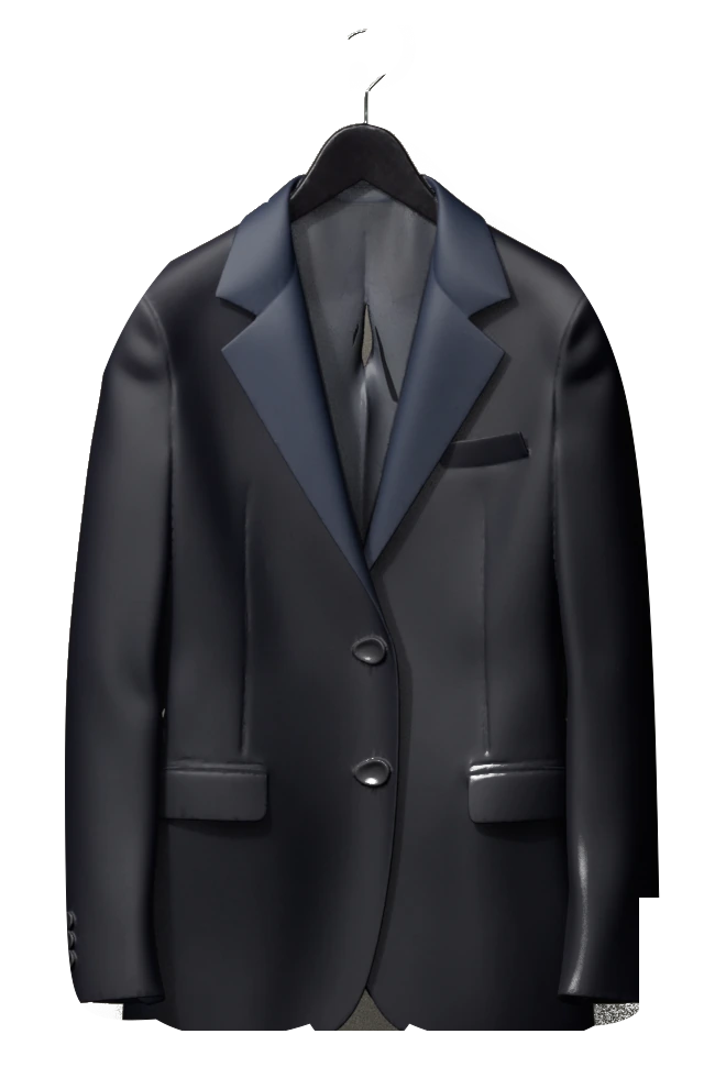 Navy wool suit jacket prepared for fit assessment.
